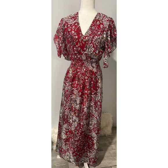 Le Ragazze made in Italy red floral print maxi dress L - Picture 1 of 9